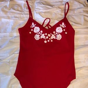 🚫SOLD🚫 Topshop Strawberry Red Flower Bodysuit